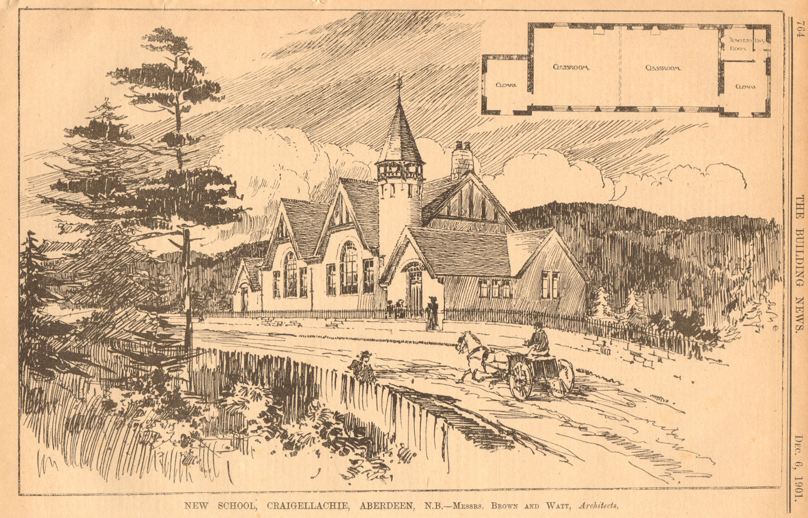 New School, Craigellachie, Aberdeen. Brown & Watt, Architects. Scotland 1901